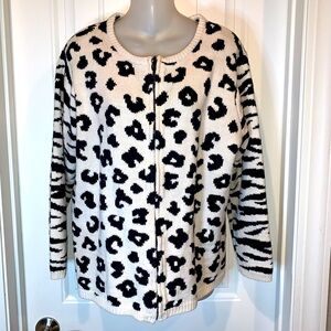 Marisa Christina Animal Print Zip Up Sweater